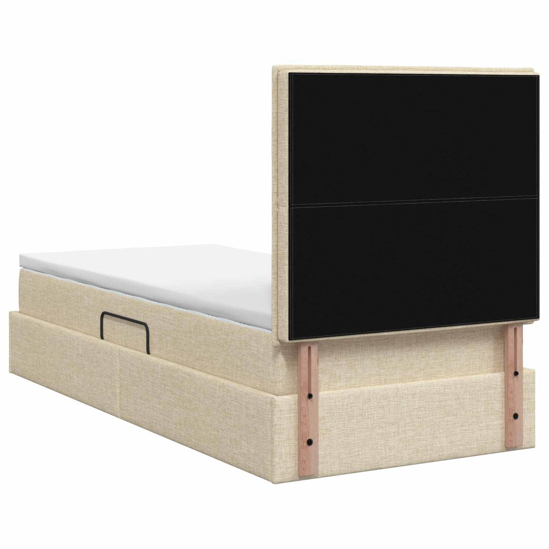 Seng med opbevaring og madras Cremefarvet 100 x 200 cm Stof