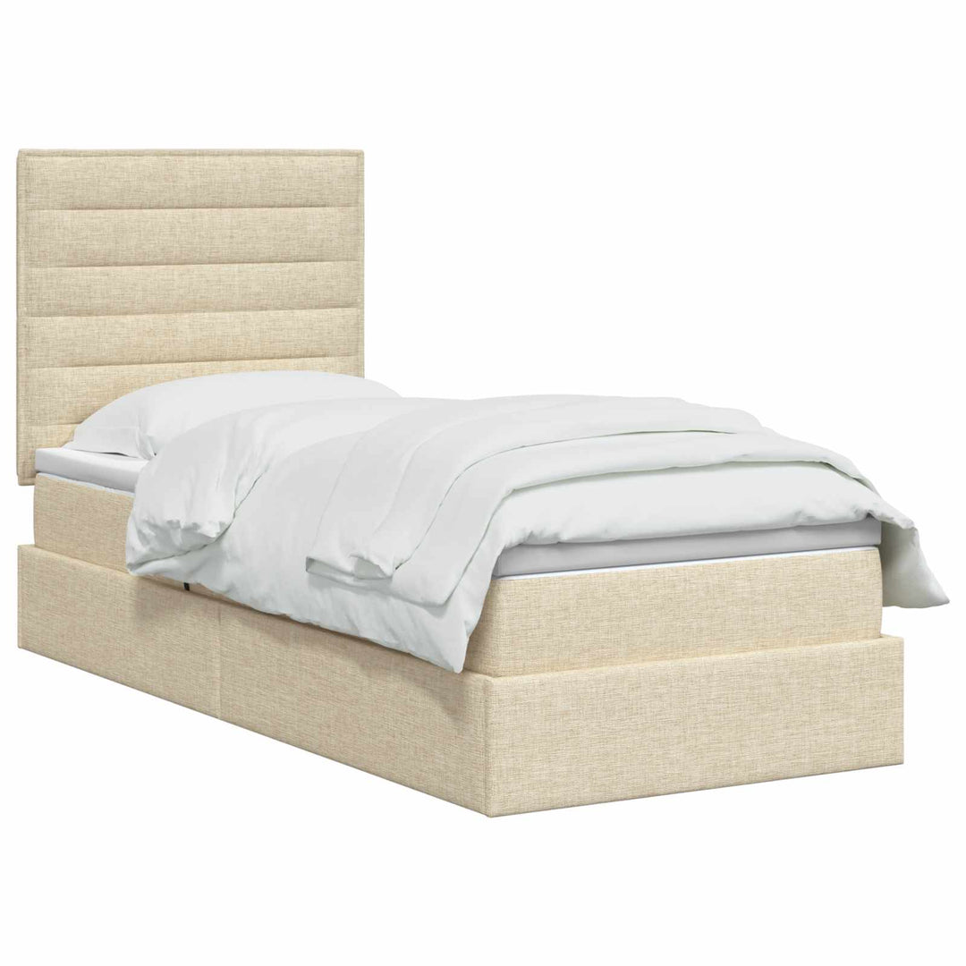 Seng med opbevaring og madras Cremefarvet 100 x 200 cm Stof