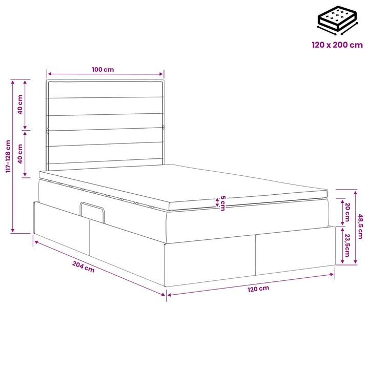 Seng med opbevaring og madras Lysegrå 120 x 200 cm Stof