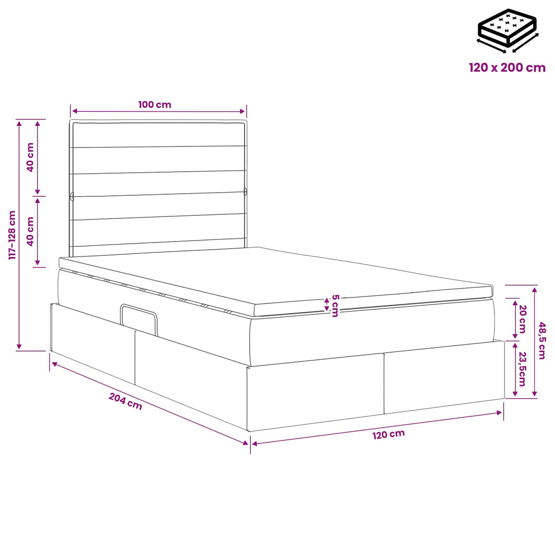 Seng med opbevaring og madras Cremefarvet 120 x 200 cm Stof