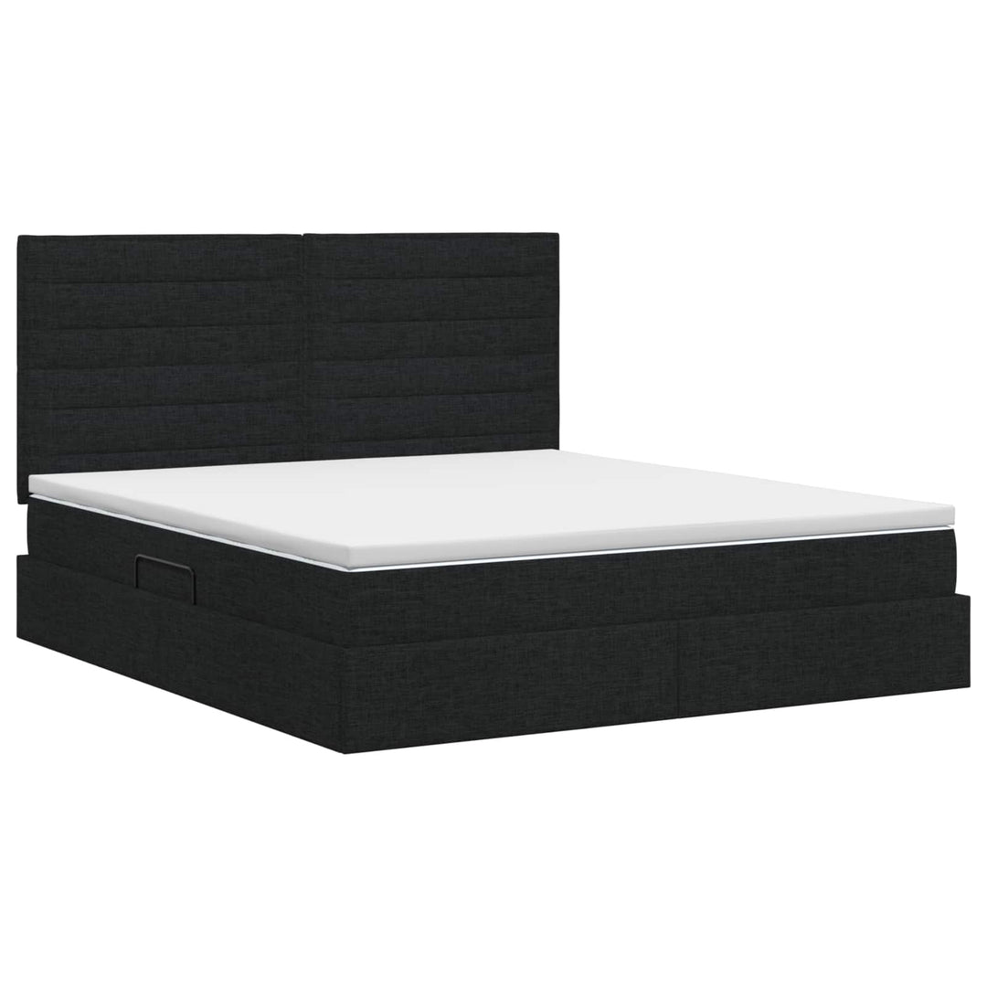 Seng med opbevaring og madras Sort 140 x 190 cm Stof