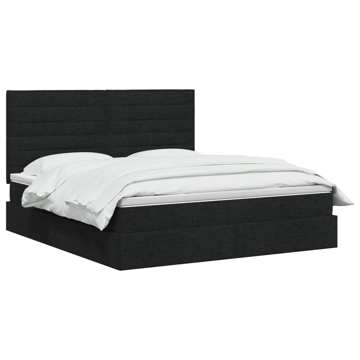 Seng med opbevaring og madras Sort 140 x 190 cm Stof