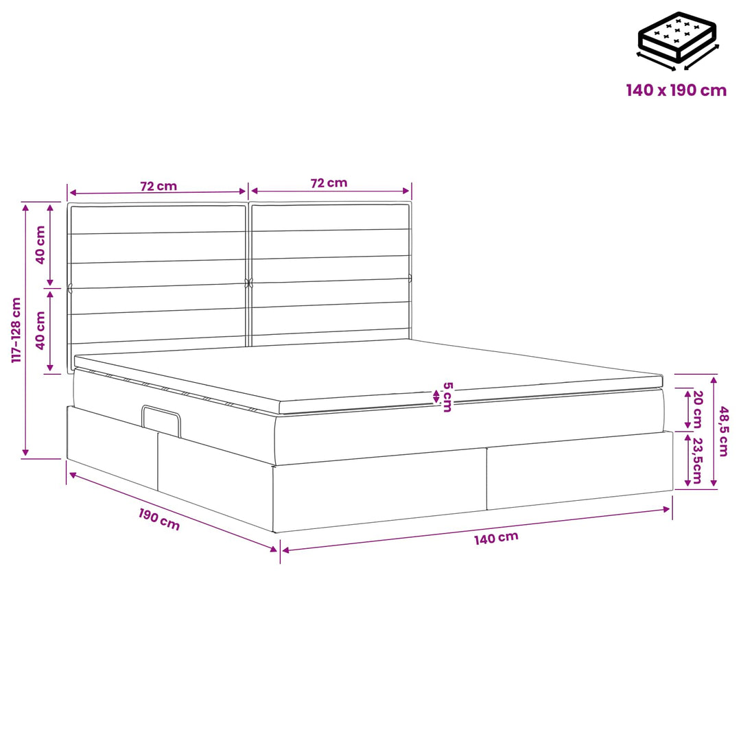 Seng med opbevaring og madras Sort 140 x 190 cm Stof