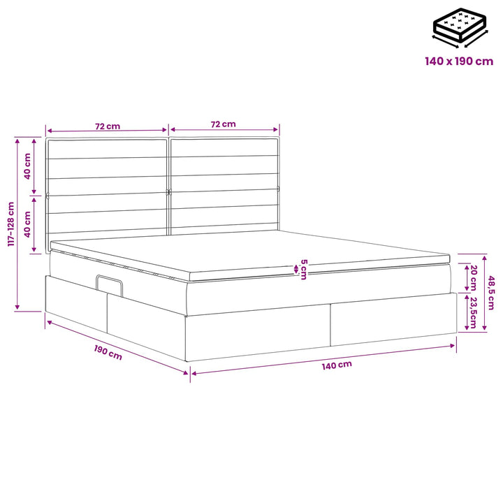 Seng med opbevaring og madras Sort 140 x 190 cm Stof
