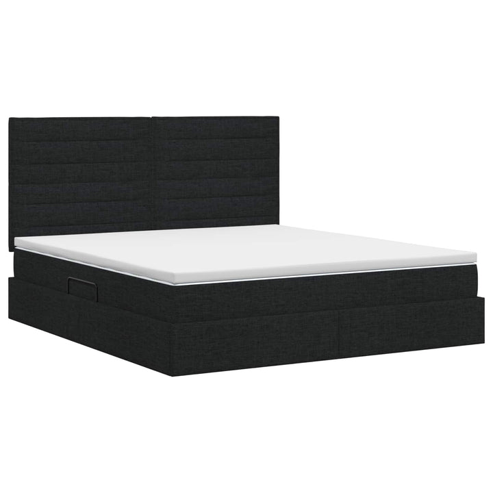 Seng med opbevaring og madras Sort 140 x 200 cm Stof