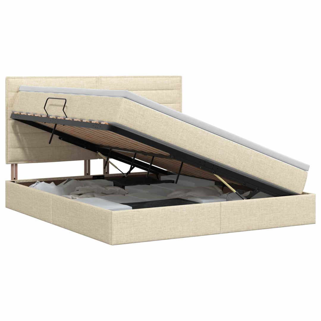 Seng med opbevaring og madras Cremefarvet 140 x 200 cm Stof