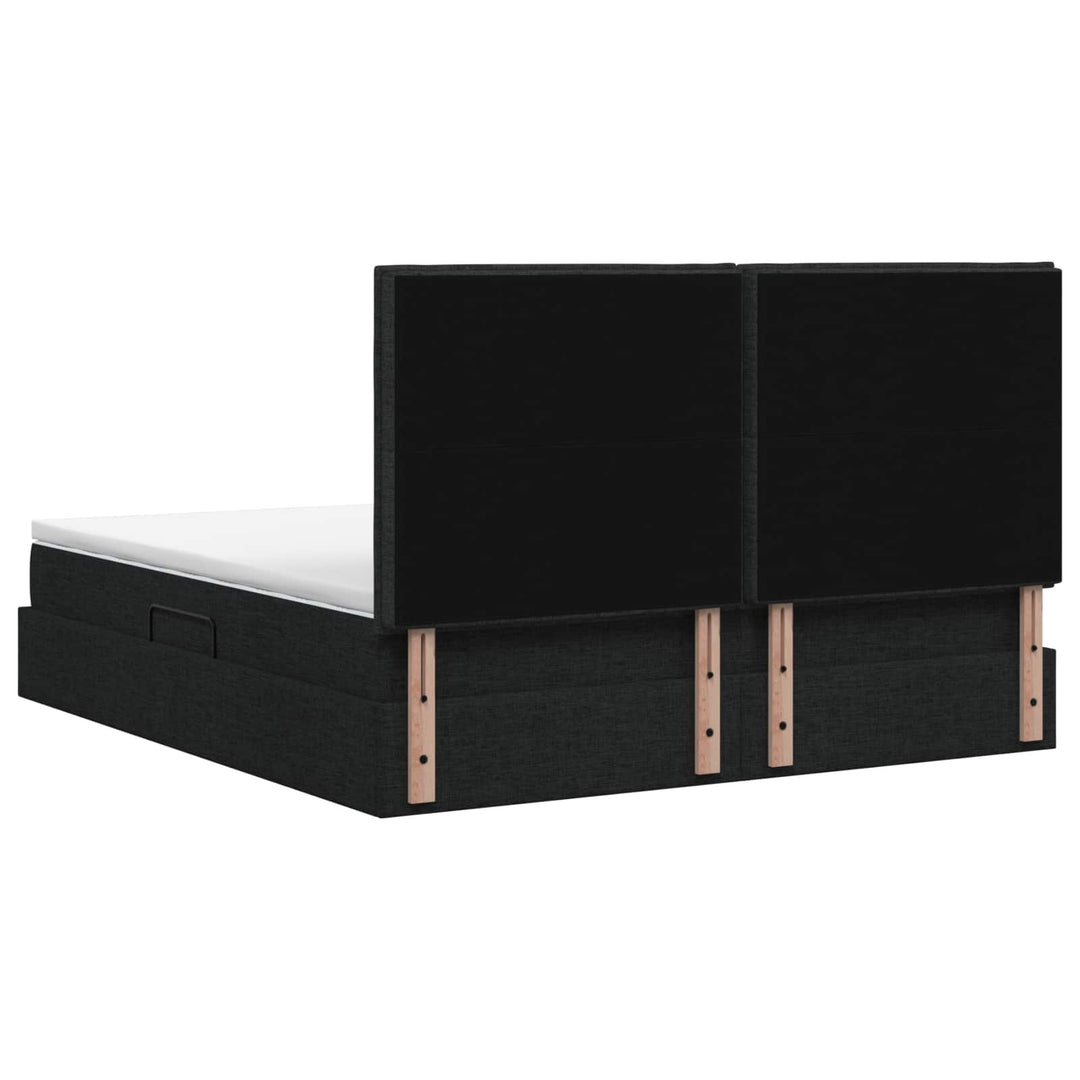 Seng med opbevaring og madras Sort 160 x 200 cm Stof