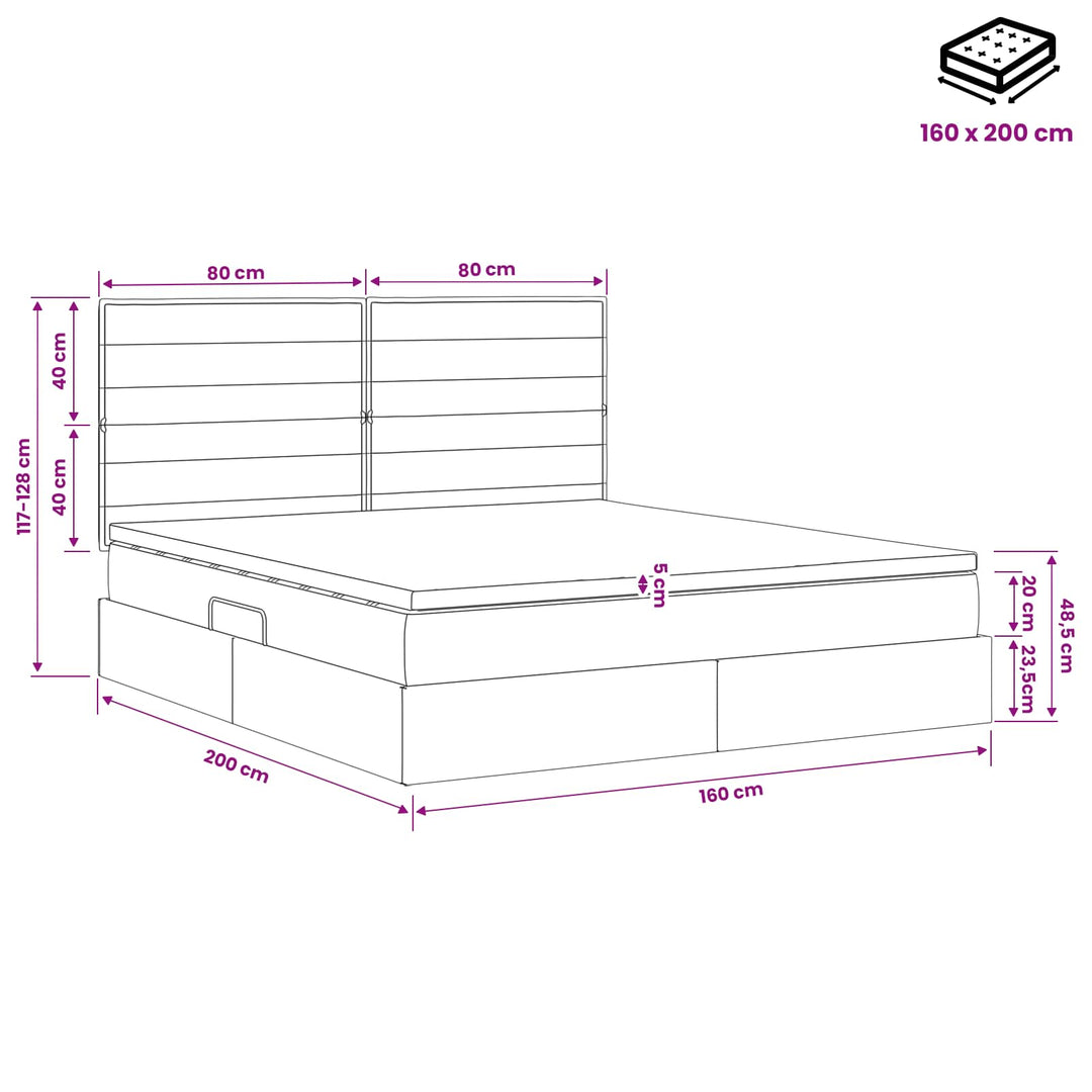 Seng med opbevaring og madras Sort 160 x 200 cm Stof