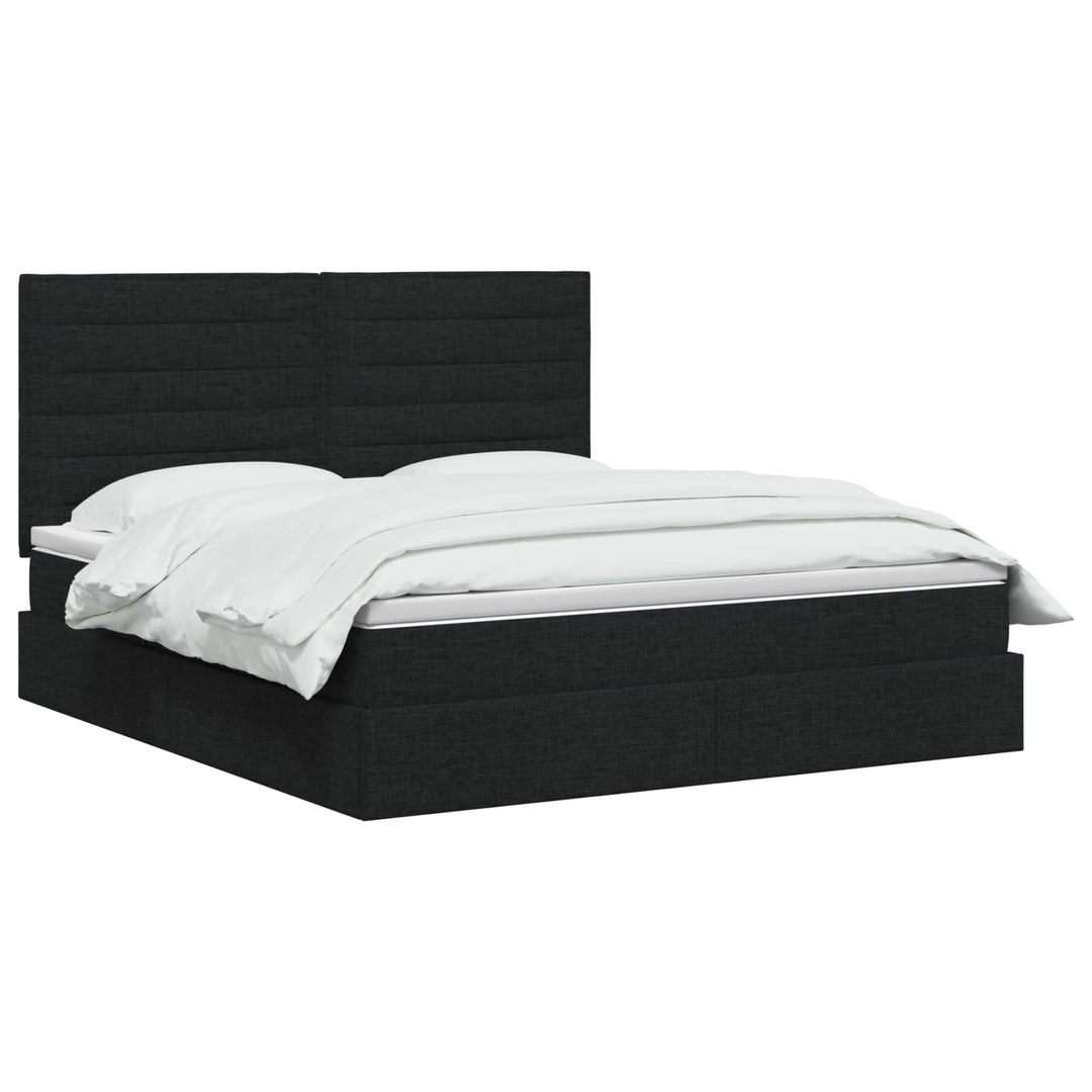 Seng med opbevaring og madras Sort 180 x 200 cm Stof