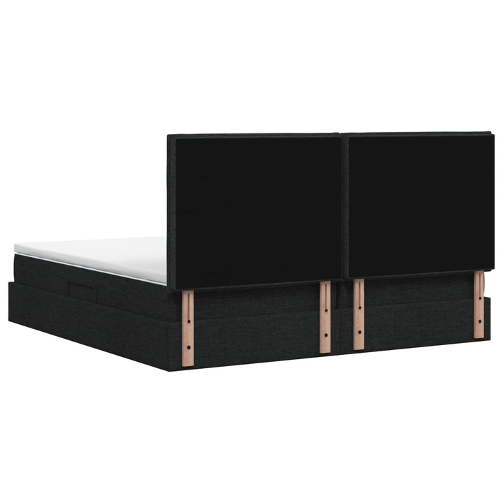 Seng med opbevaring og madras Sort 200 x 200 cm Stof
