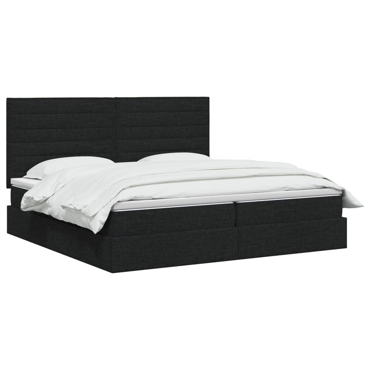 Seng med opbevaring og madras Sort 200 x 200 cm Stof