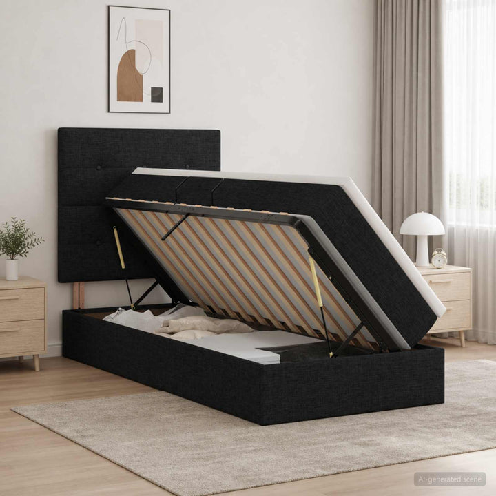 Seng med opbevaring og madras Sort 90 x 190 cm Stof