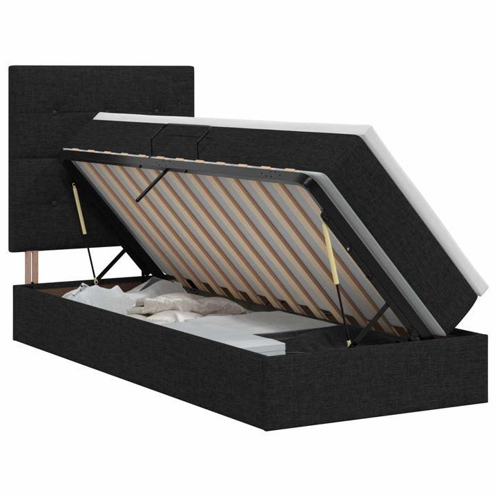 Seng med opbevaring og madras Sort 90 x 190 cm Stof