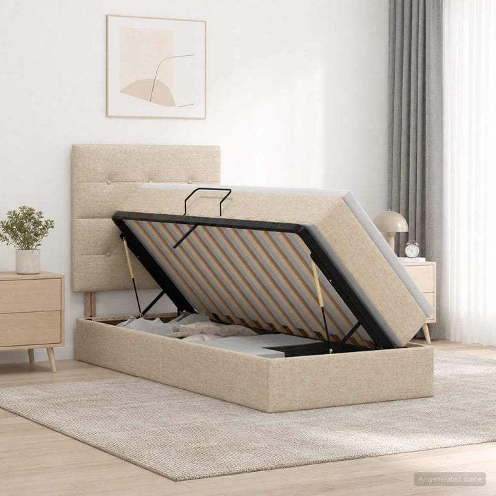 LED opbevarings seng med madras Cremefarvet 90 x 200 cm Stof