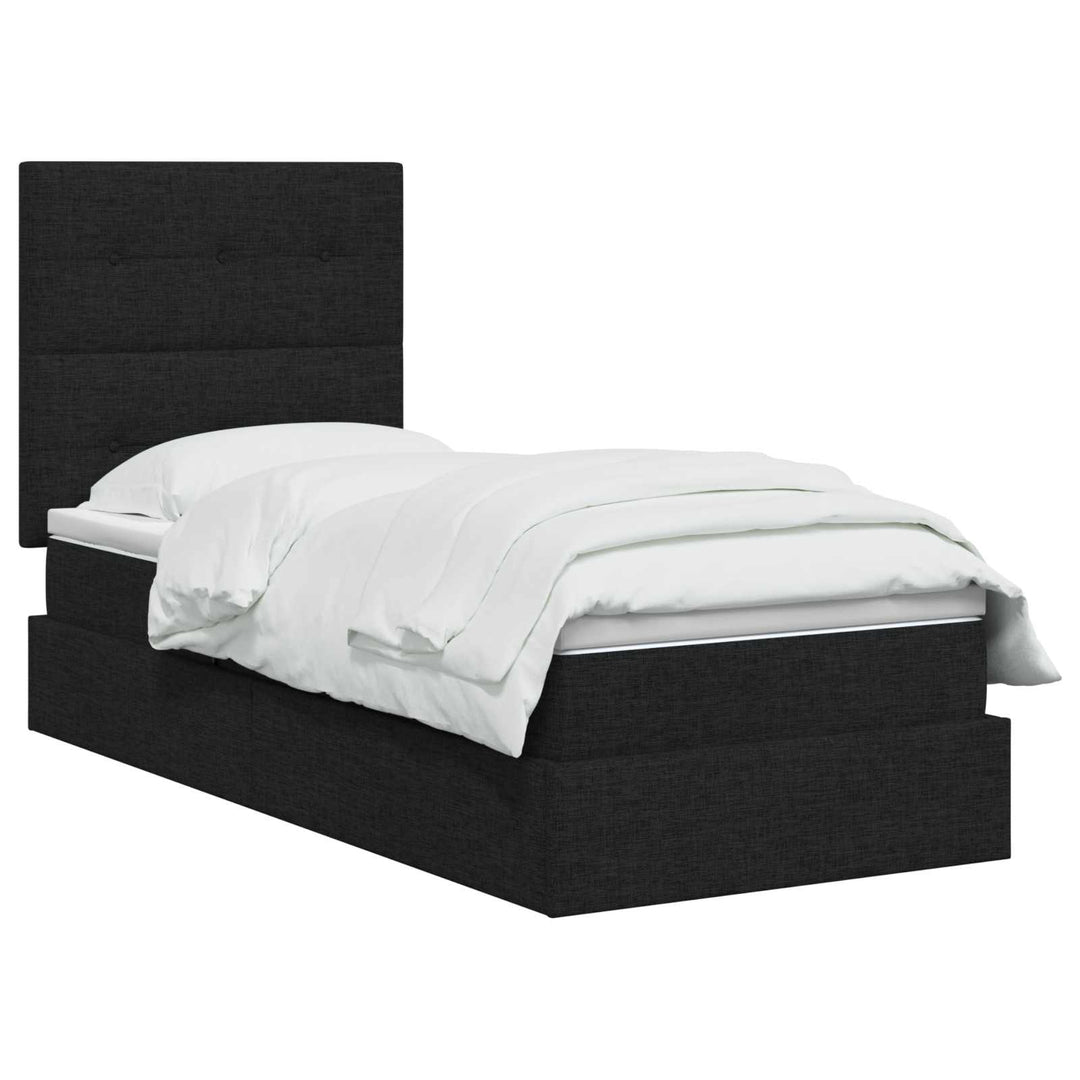 Seng med opbevaring og madras Sort 90 x 200 cm Stof