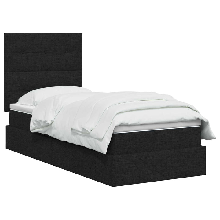 Seng med opbevaring og madras Sort 90 x 200 cm Stof