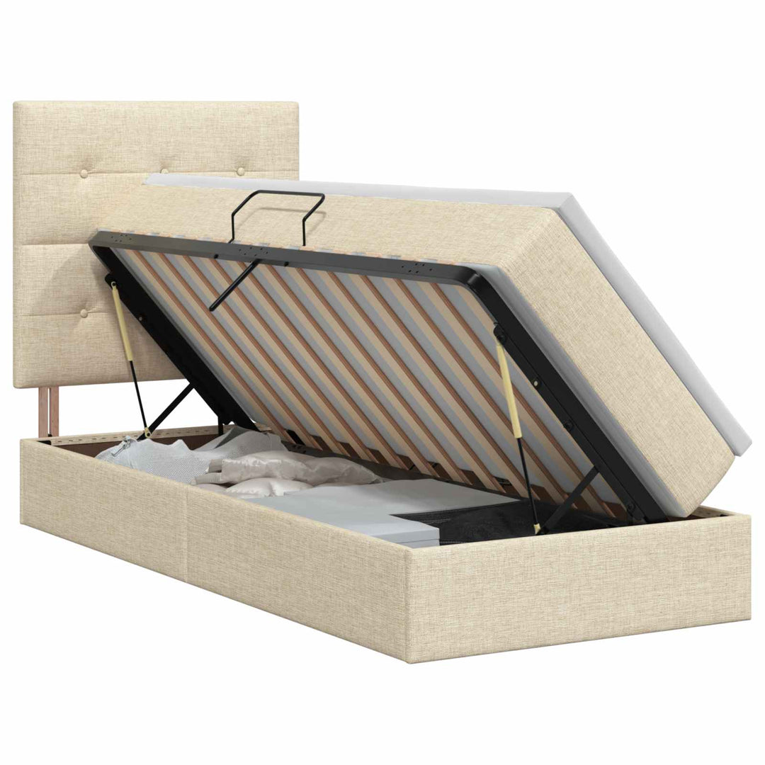 Seng med opbevaring og madras Cremefarvet 90 x 200 cm Stof