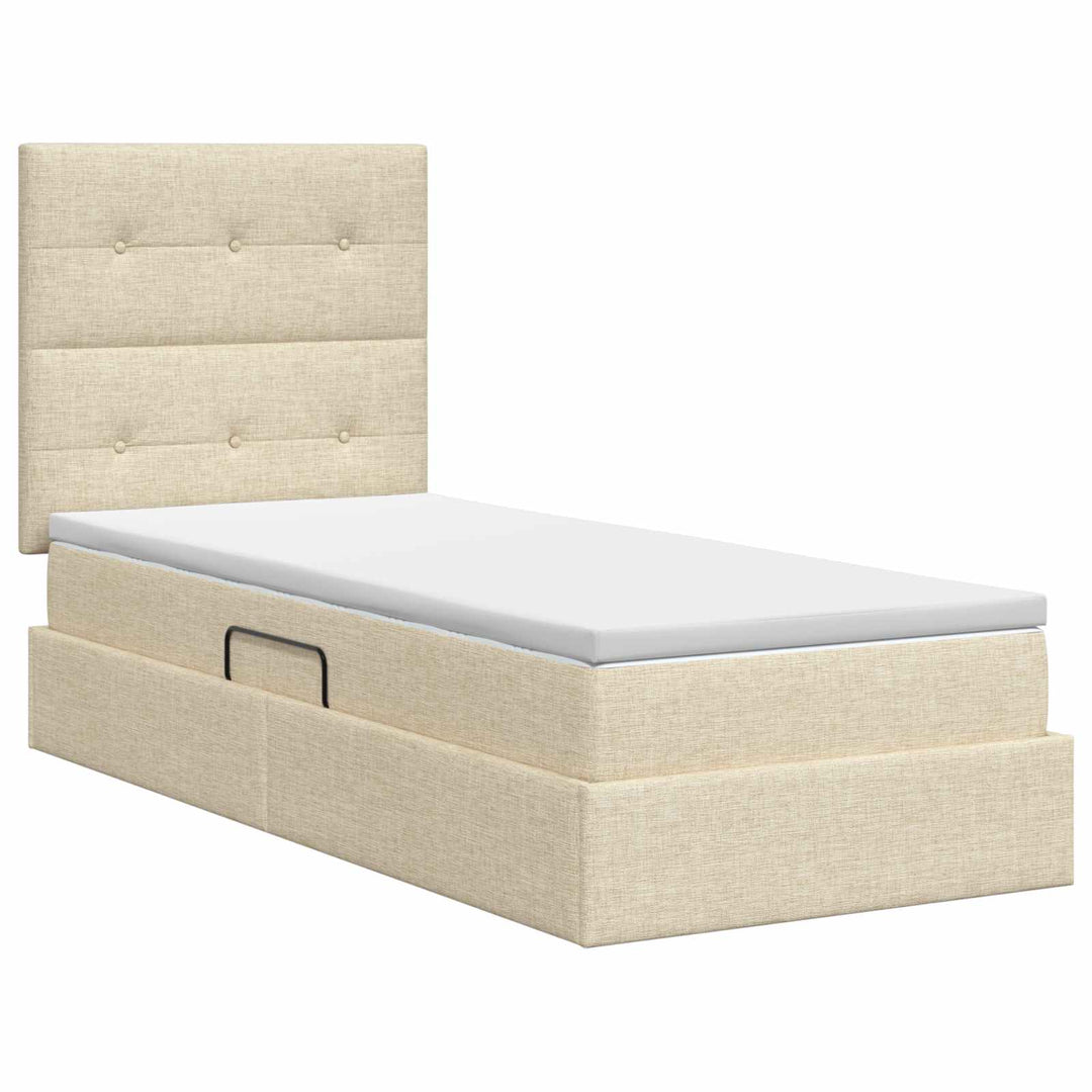 Seng med opbevaring og madras Cremefarvet 90 x 200 cm Stof