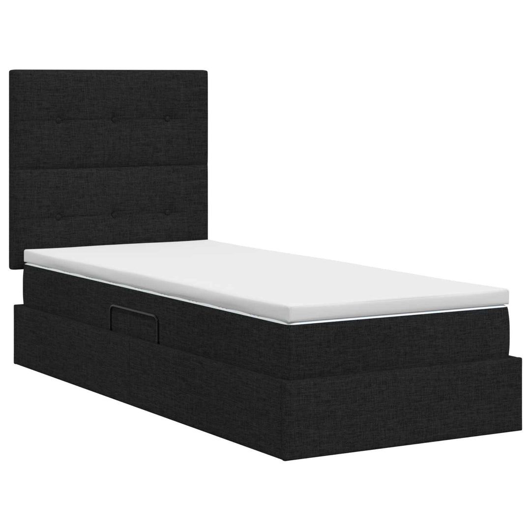 Seng med opbevaring og madras Sort 100 x 200 cm Stof