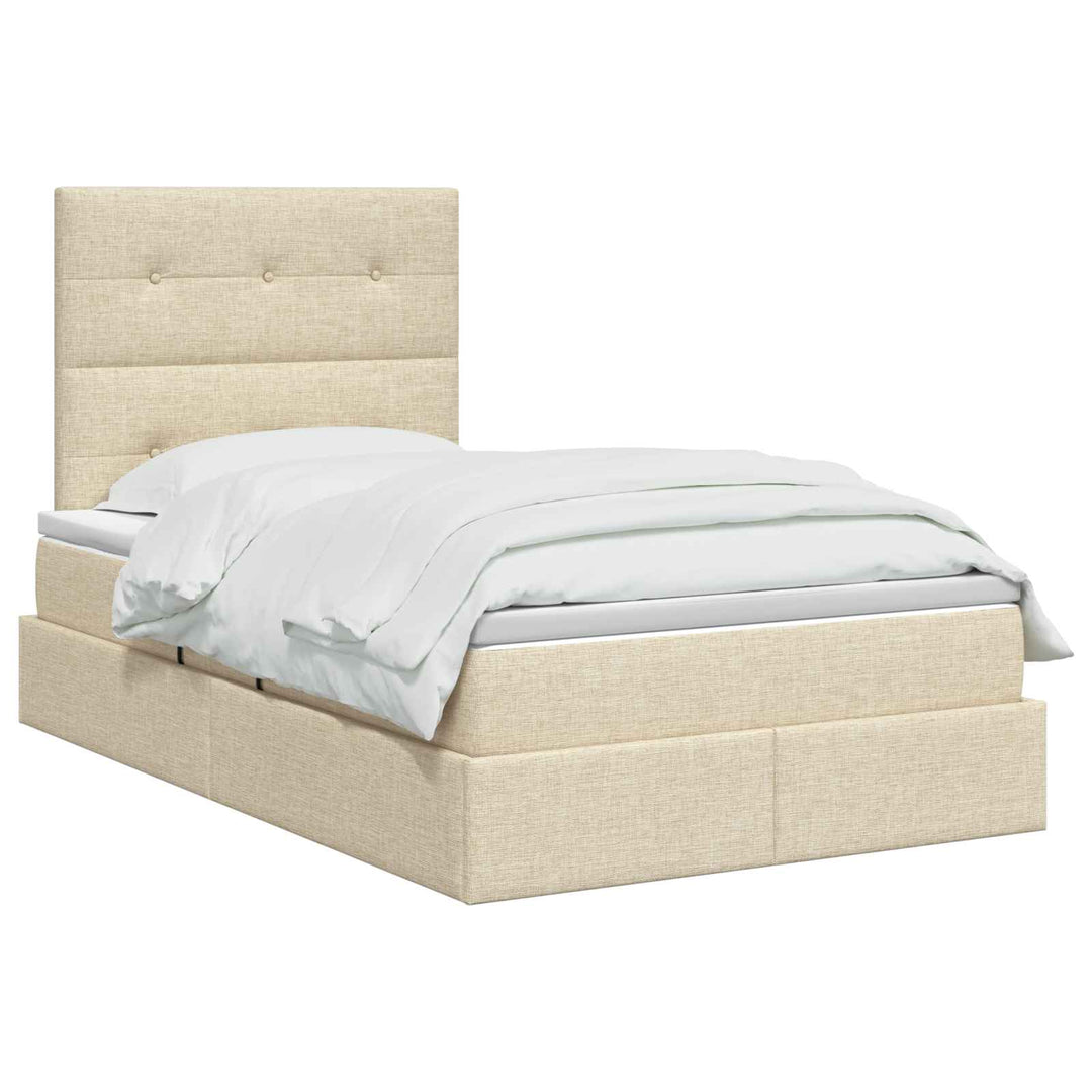 Seng med opbevaring og madras Cremefarvet 120 x 190 cm Stof