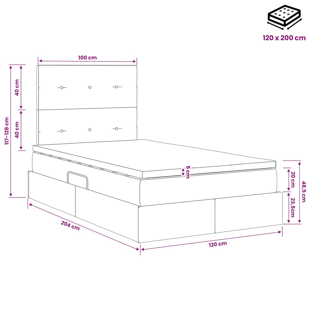 Seng med opbevaring og madras Cremefarvet 120 x 200 cm Stof