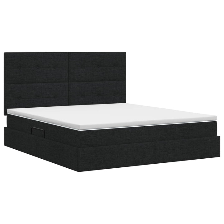 Seng med opbevaring og madras Sort 140 x 190 cm Stof