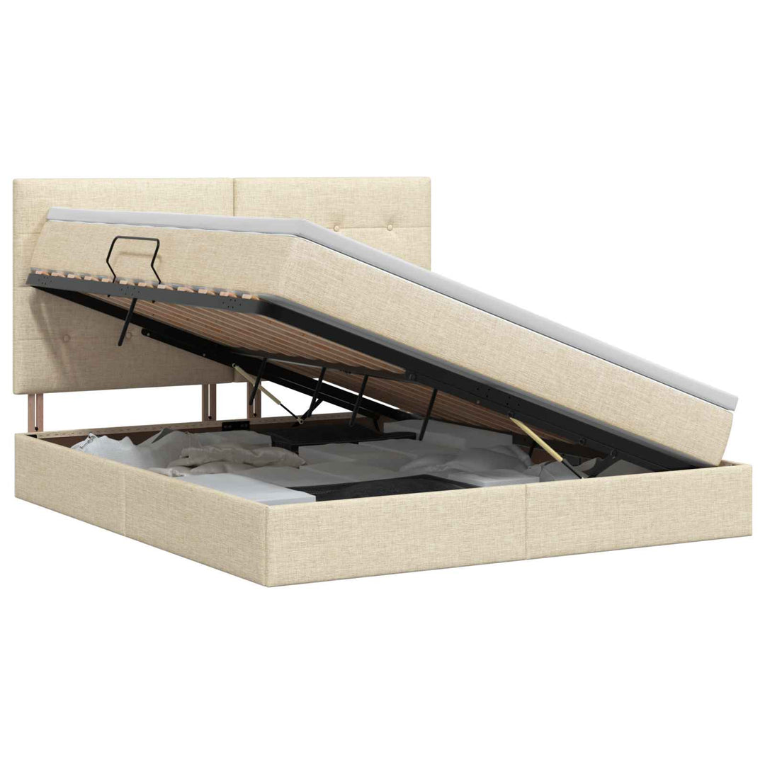 Seng med opbevaring og madras Cremefarvet 140 x 200 cm Stof