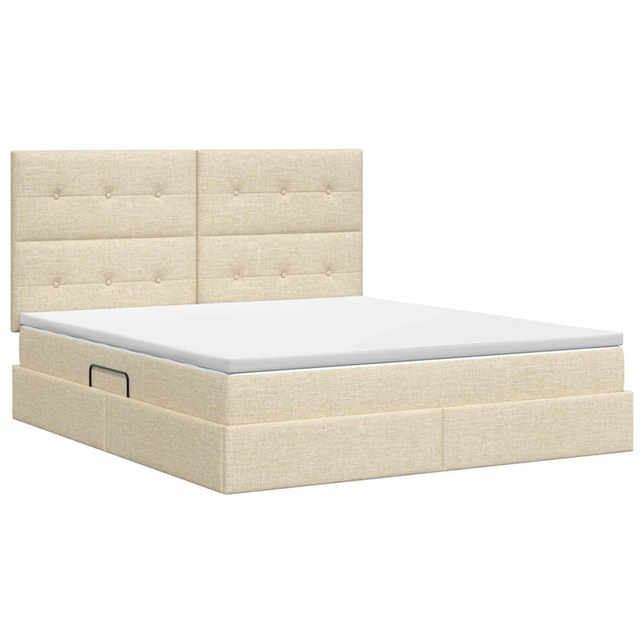 Seng med opbevaring og madras Cremefarvet 140 x 200 cm Stof