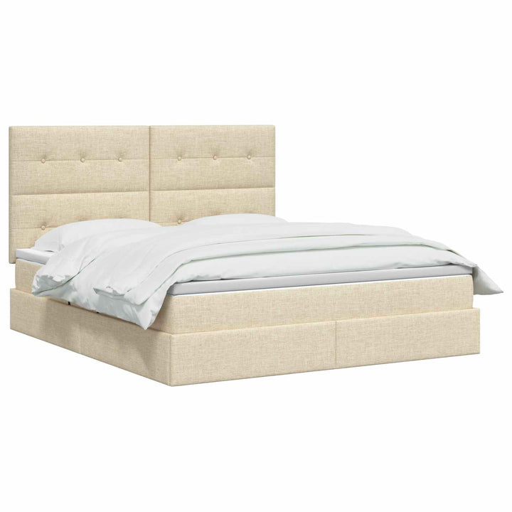 Seng med opbevaring og madras Cremefarvet 140 x 200 cm Stof