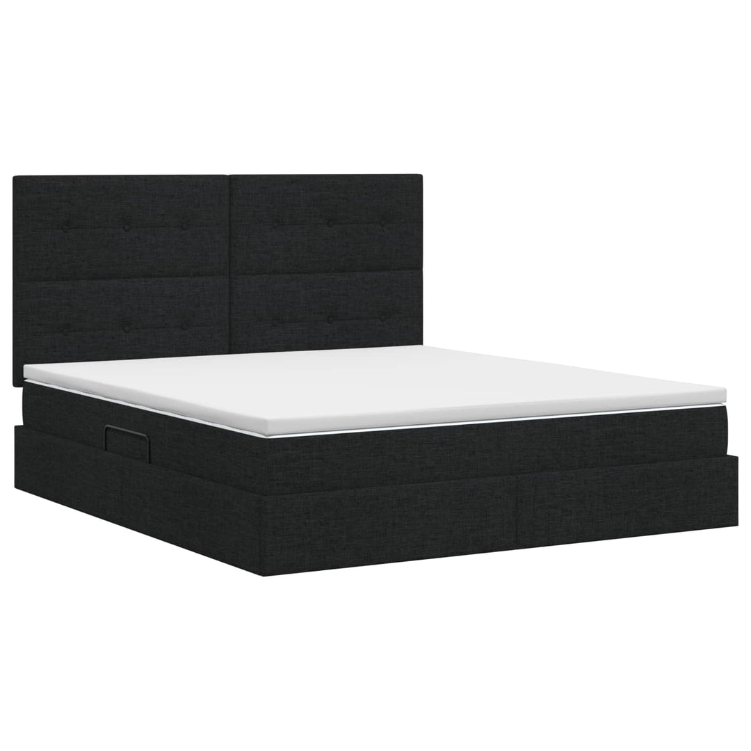 Seng med opbevaring og madras Sort 160 x 200 cm Stof