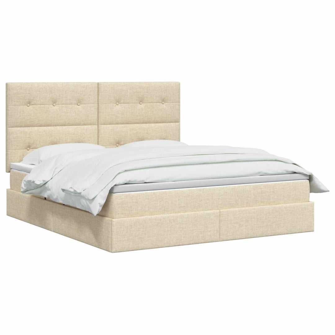 Seng med opbevaring og madras Cremefarvet 180 x 200 cm Stof
