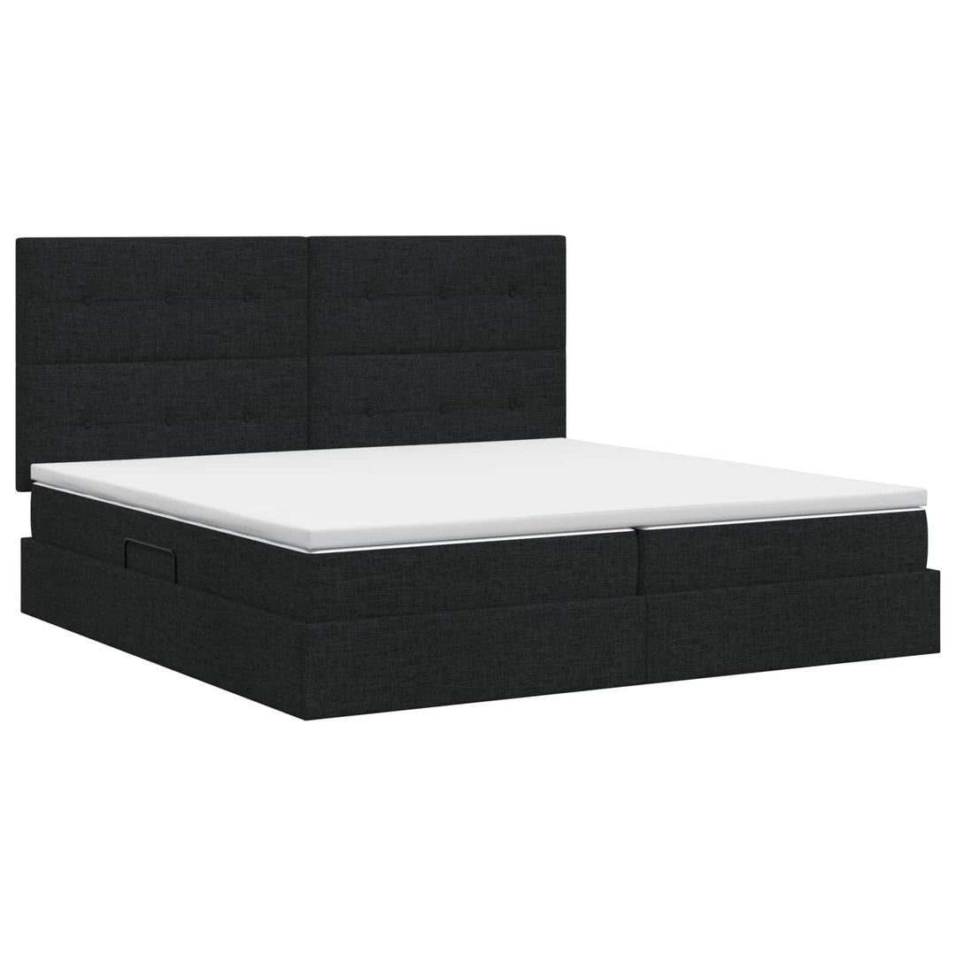 Seng med opbevaring og madras Sort 200 x 200 cm Stof