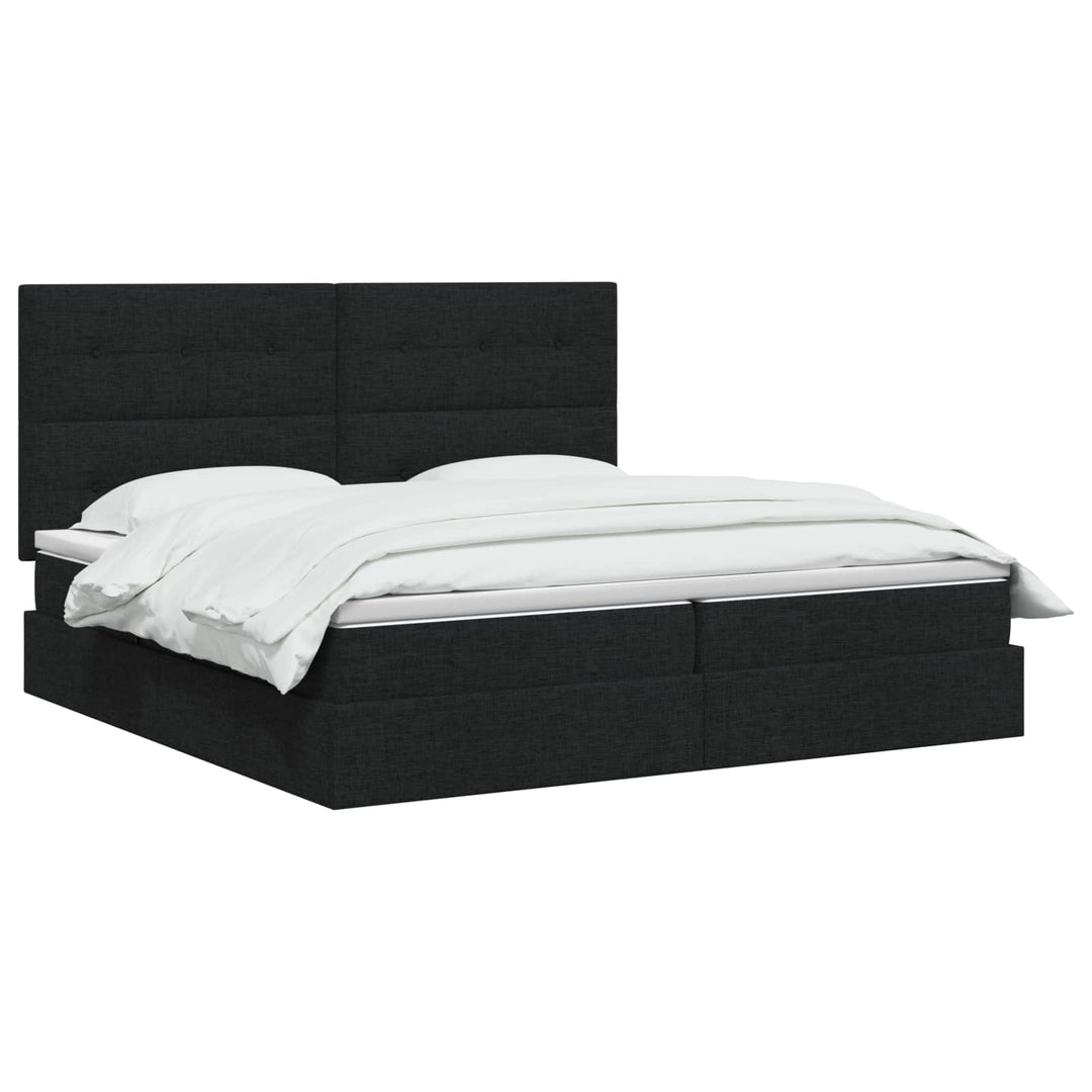 Seng med opbevaring og madras Sort 200 x 200 cm Stof