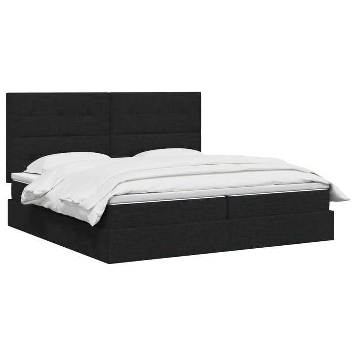 Seng med opbevaring og madras Sort 200 x 200 cm Stof