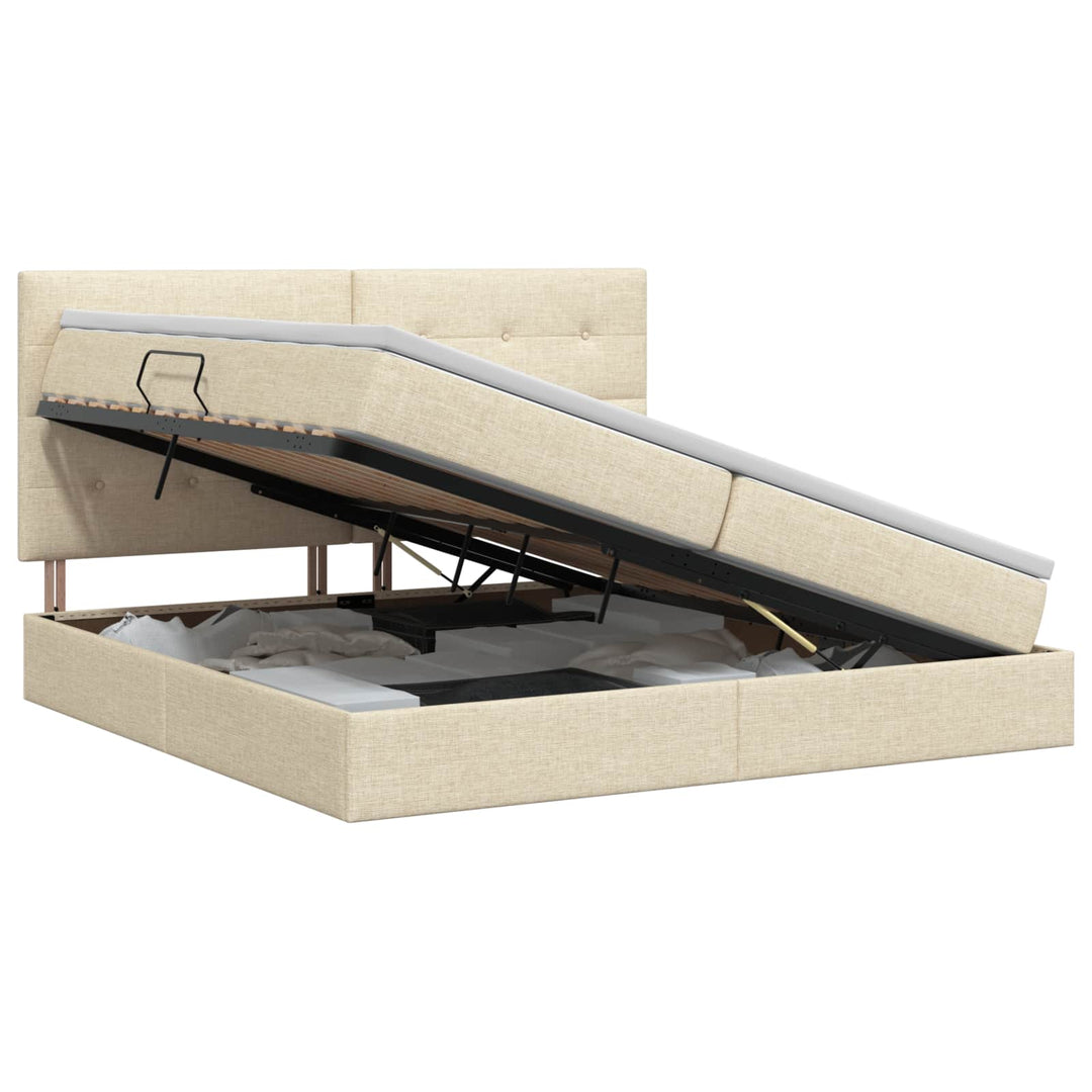 Seng med opbevaring og madras Cremefarvet 200 x 200 cm Stof