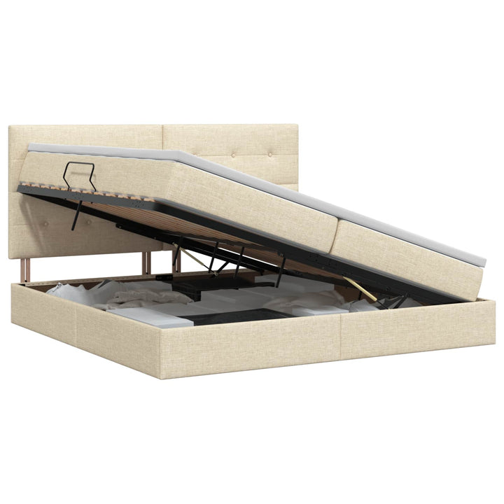 Seng med opbevaring og madras Cremefarvet 200 x 200 cm Stof