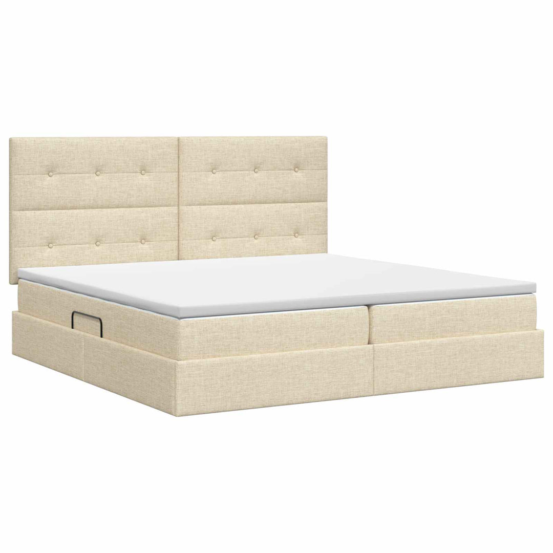 Seng med opbevaring og madras Cremefarvet 200 x 200 cm Stof