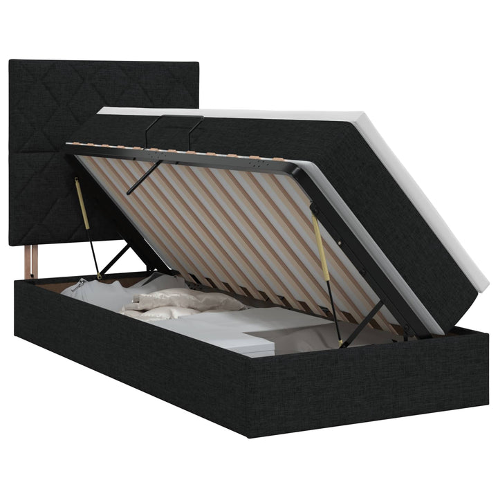 Seng med opbevaring og madras Sort 90 x 190 cm Stof