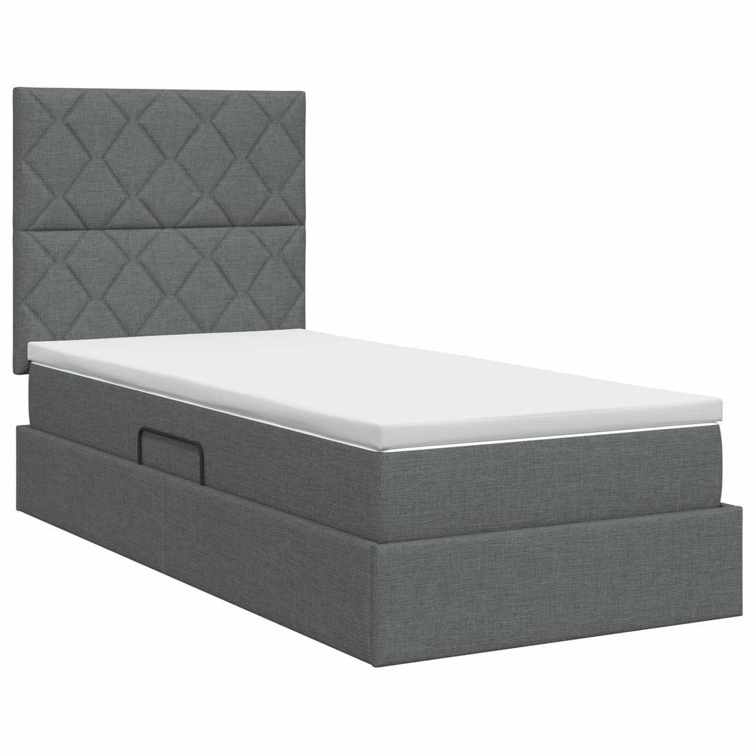 Seng med opbevaring og madras Mørkegrå 90 x 200 cm Stof