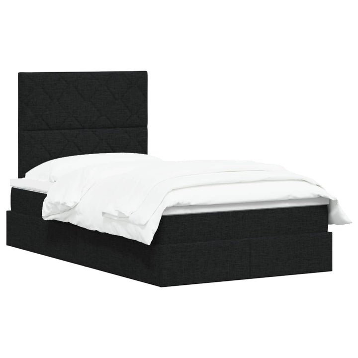 Seng med opbevaring og madras Sort 120 x 200 cm Stof