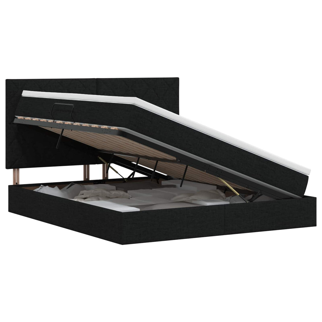 Seng med opbevaring og madras Sort 140 x 190 cm Stof