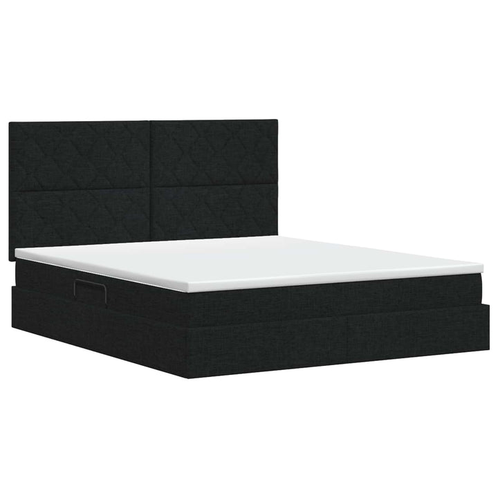 Seng med opbevaring og madras Sort 140 x 190 cm Stof