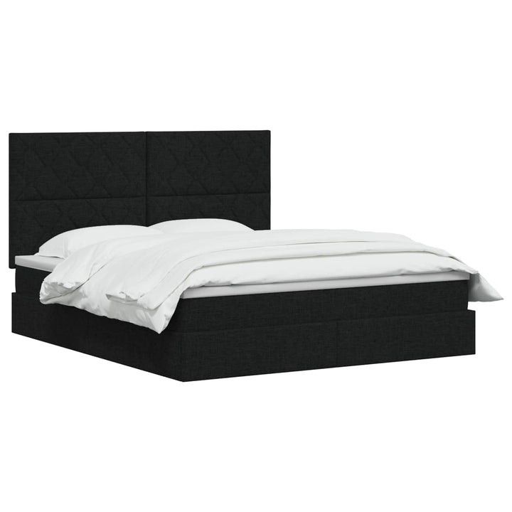 Seng med opbevaring og madras Sort 140 x 190 cm Stof