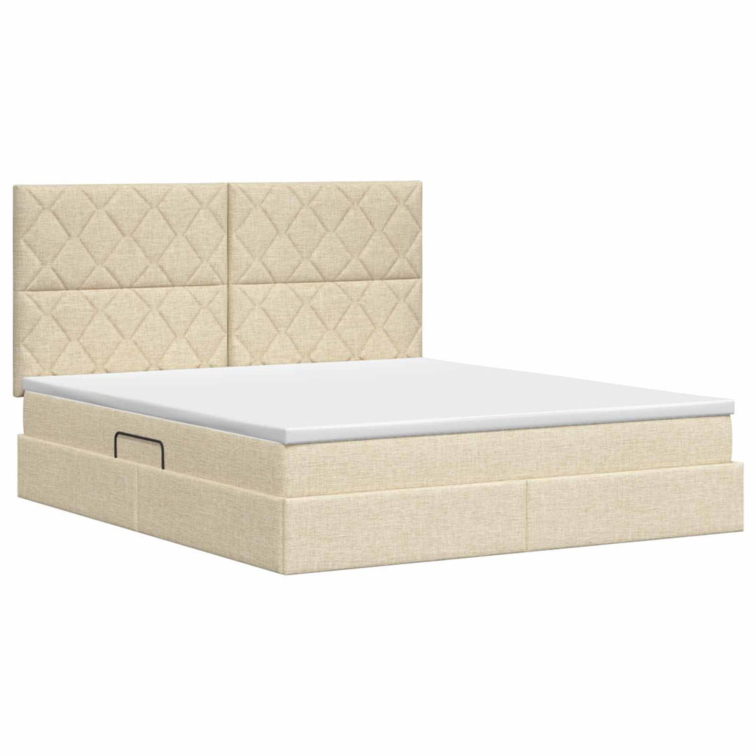 Seng med opbevaring og madras Cremefarvet 160 x 200 cm Stof