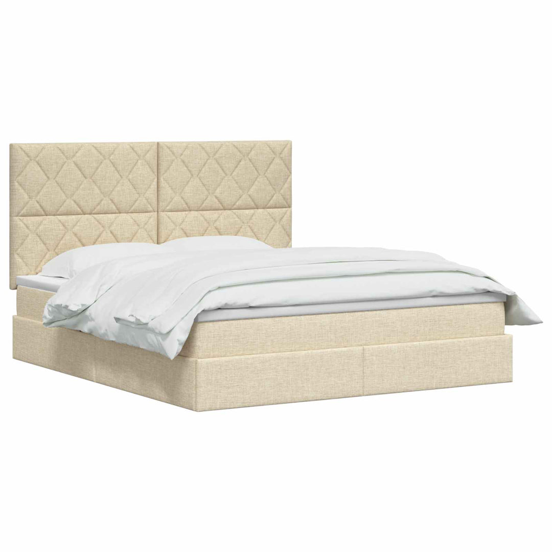 Seng med opbevaring og madras Cremefarvet 160 x 200 cm Stof