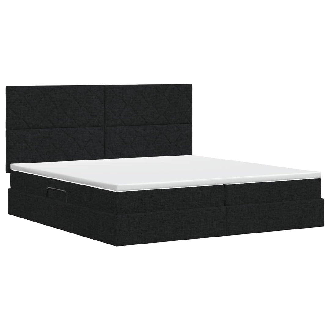 Seng med opbevaring og madras Sort 200 x 200 cm Stof