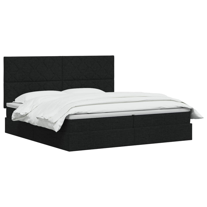Seng med opbevaring og madras Sort 200 x 200 cm Stof