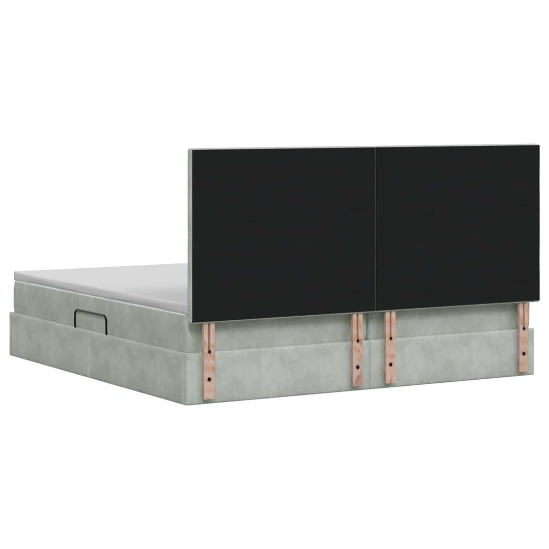 Seng med opbevaring og madras Lysegrå 200 x 200 cm Fløjl