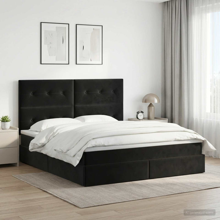 Seng med opbevaring og madras Sort 180 x 200 cm Fløjl