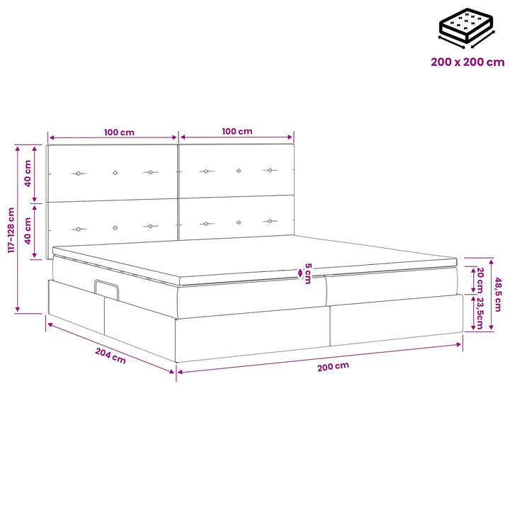 Seng med opbevaring og madras Sort 200 x 200 cm Fløjl